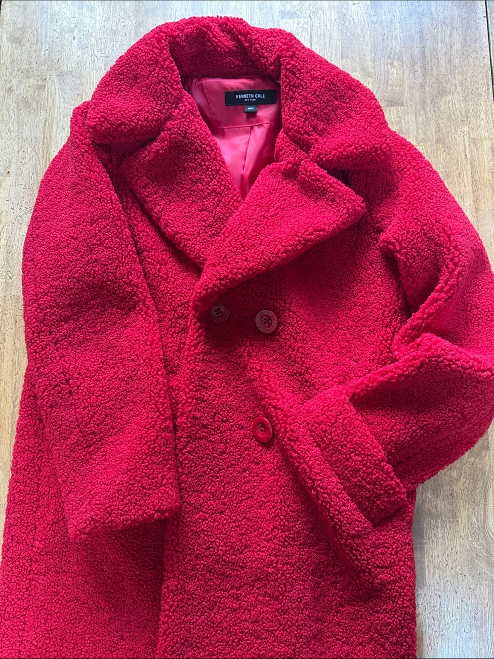 Kenneth Cole Red Teddy Double-Breasted Coat